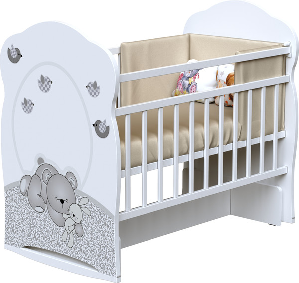 Изображение товара Детская кроватка VDK Sleppy колесо-качалка с маятником (белый)