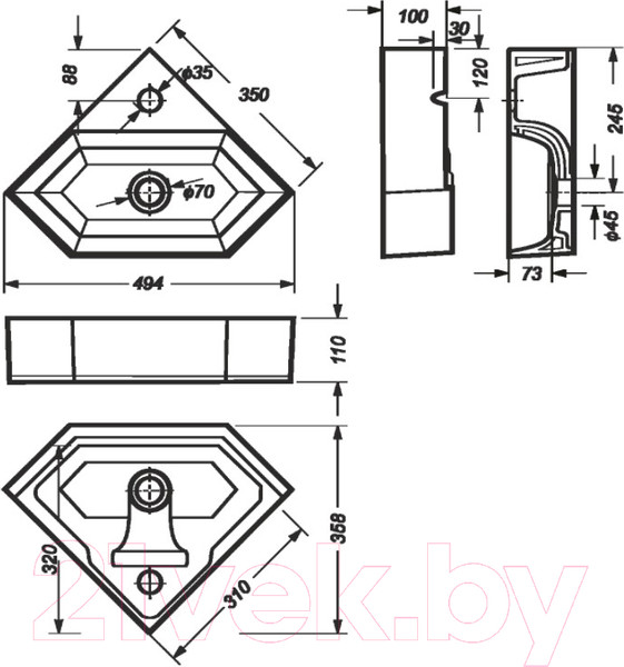 Изображение товара Умывальник Sanita Luxe Line / LIN35SLWB01