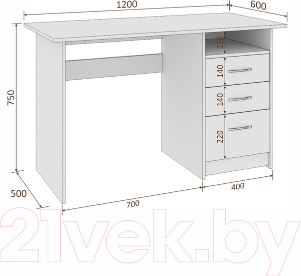 Изображение товара Письменный стол Кортекс-мебель Эльф 120-3ш (белый)