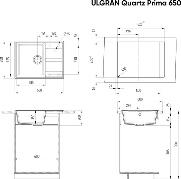 Изображение товара Мойка кухонная Ulgran Quartz Prima 650-01 (жасмин)