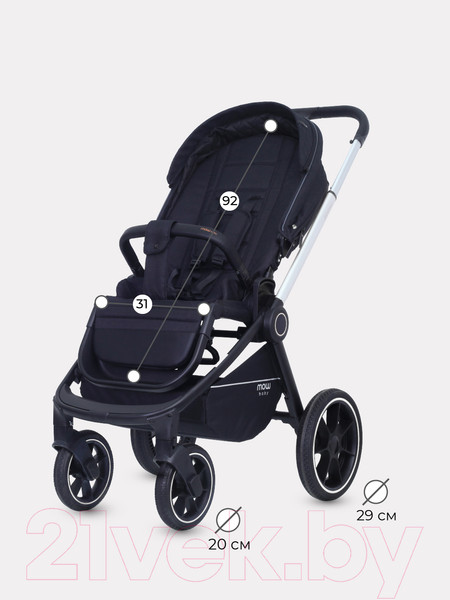 Изображение товара Детская универсальная коляска MOWbaby Zoom PU 3 в 1 / RA087 (Silver Black)