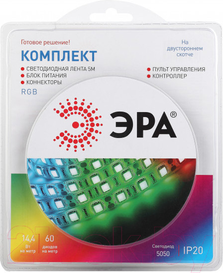 Изображение товара Светодиодная лента ЭРА 5050kit-14.4-60-12-IP20-RGB-5m / Б0043067