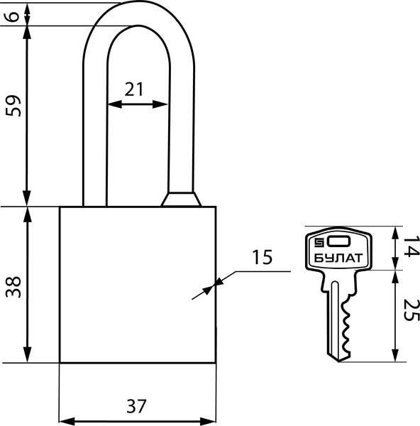 Изображение товара Замок навесной БУЛАТ ВС 364-01