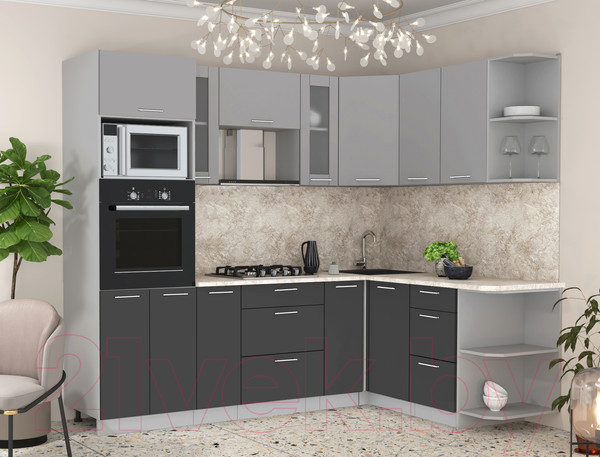 Изображение товара Кухонный гарнитур Интерлиния Мила 1.68x2.4 правая (серебристый/антрацит/опал светлый)