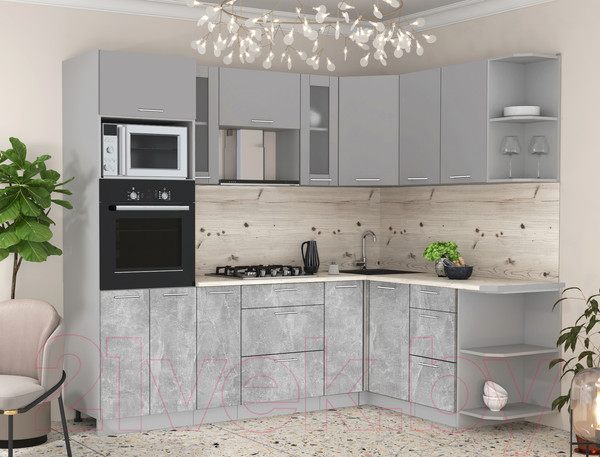 Изображение товара Кухонный гарнитур Интерлиния Мила 1.68x2.4 правая (серебристый/бетон/бискайская сосна)