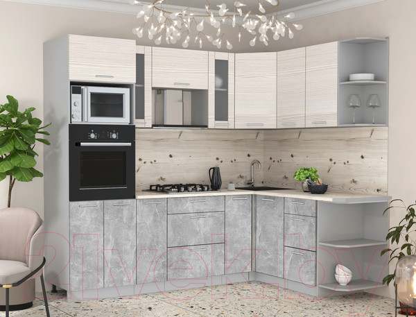 Изображение товара Кухонный гарнитур Интерлиния Мила 1.68x2.4 правая (вудлайн кремовый/бетон/бискайская сосна)