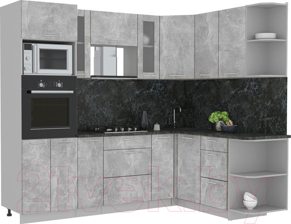 Изображение товара Кухонный гарнитур Интерлиния Мила 1.68x2.4 правая (бетон/бетон/кастилло темный)