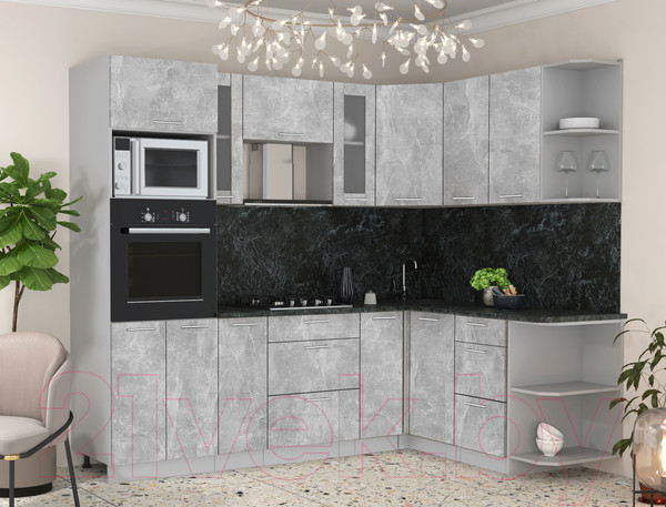 Изображение товара Кухонный гарнитур Интерлиния Мила 1.68x2.4 правая (бетон/бетон/кастилло темный)