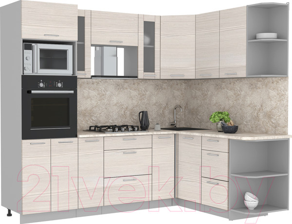 Изображение товара Кухонный гарнитур Интерлиния Мила 1.68x2.4 правая (вудлайн кремовый/вудлайн кремовый/опал светлый)