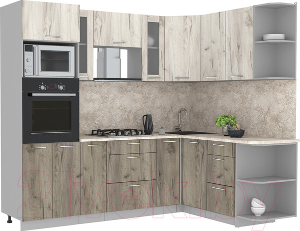 Изображение товара Кухонный гарнитур Интерлиния Мила 1.68x2.4 правая (дуб белый/дуб серый/опал светлый)