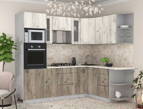 Изображение товара Кухонный гарнитур Интерлиния Мила 1.68x2.4 правая (дуб белый/дуб серый/опал светлый)