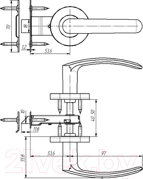 Изображение товара Защелка врезная Зенит ЗЩ2.07 (бронза)