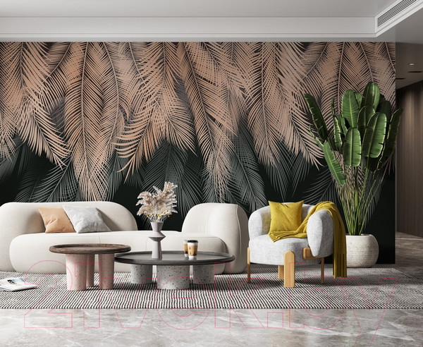 Изображение товара Фотообои листовые Citydecor Magic Пальмовые листья с оттенком (бежевый-серый, 500x260)