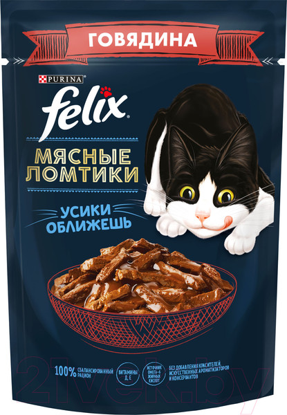 Изображение товара Влажный корм для кошек Felix Мясные Ломтики с говядиной (75г)