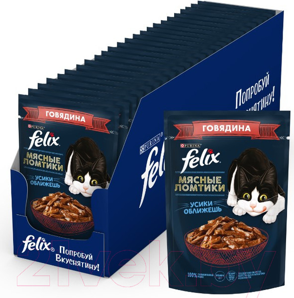 Изображение товара Влажный корм для кошек Felix Мясные Ломтики с говядиной (75г)