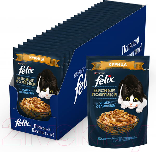 Изображение товара Влажный корм для кошек Felix Мясные Ломтики с курицей (75г)