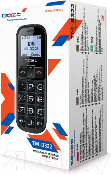 Изображение товара Мобильный телефон Texet TM-B322 (черный/красный)