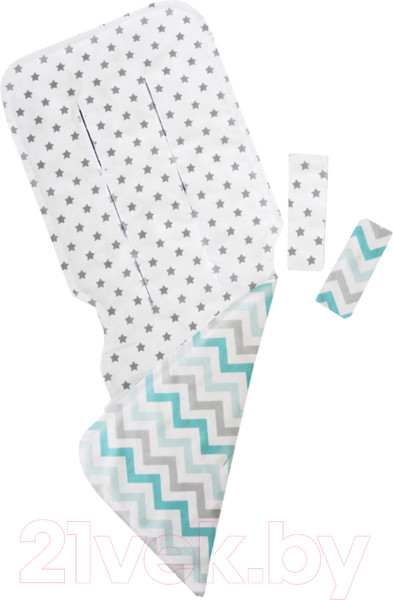 Изображение товара Вкладыш для коляски Топотушки Звезда/зиг-заг универсальный / 33/13 (серый/мятный)