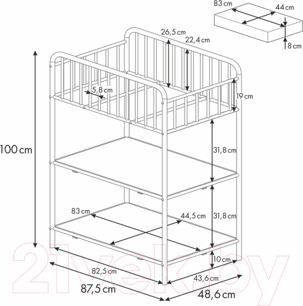 Изображение товара Столик пеленальный Polini Kids Vintagе 1180 / 0001651.23 (черный матовый/морское дерево)