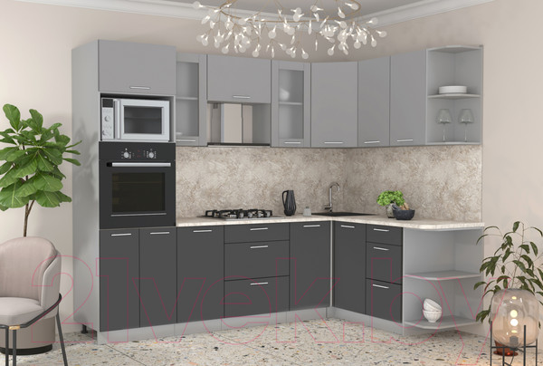 Изображение товара Кухонный гарнитур Интерлиния Мила 1.68x2.6 правая (серебристый/антрацит/опал светлый)