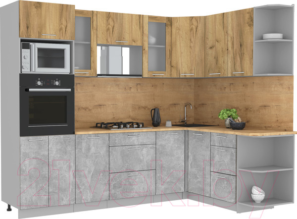 Изображение товара Кухонный гарнитур Интерлиния Мила 1.68x2.6 правая (дуб золотой/бетон/дуб бунратти)