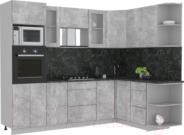 Изображение товара Кухонный гарнитур Интерлиния Мила 1.68x2.6 правая (бетон/бетон/кастилло темный)