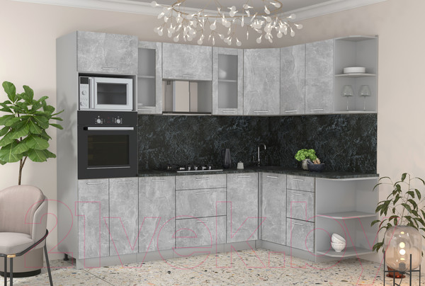 Изображение товара Кухонный гарнитур Интерлиния Мила 1.68x2.6 правая (бетон/бетон/кастилло темный)