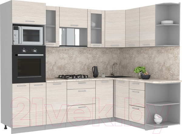 Изображение товара Кухонный гарнитур Интерлиния Мила 1.68x2.6 правая (вудлайн кремовый/вудлайн кремовый/опал светлый)