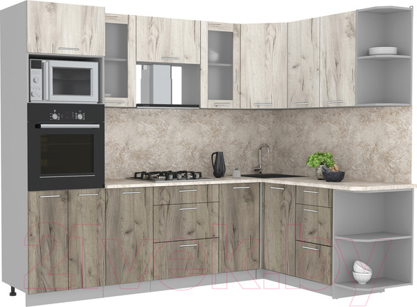 Изображение товара Кухонный гарнитур Интерлиния Мила 1.68x2.6 правая (дуб белый/дуб серый/опал светлый)