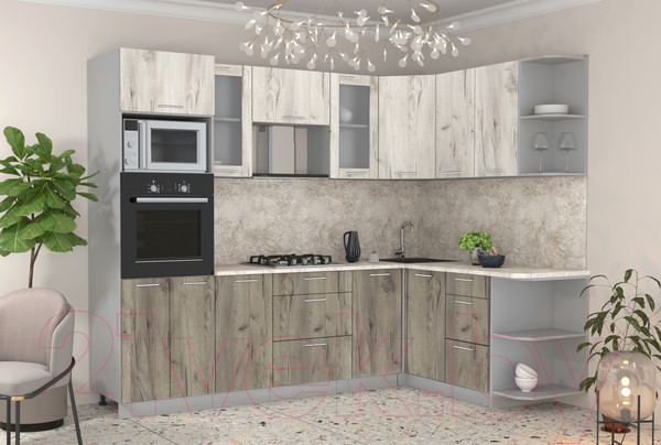 Изображение товара Кухонный гарнитур Интерлиния Мила 1.68x2.6 правая (дуб белый/дуб серый/опал светлый)