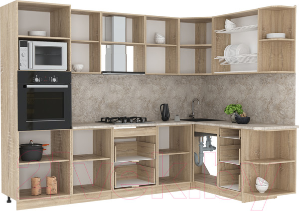 Изображение товара Кухонный гарнитур Интерлиния Мила 1.68x2.8 правая (вудлайн кремовый/опал светлый)