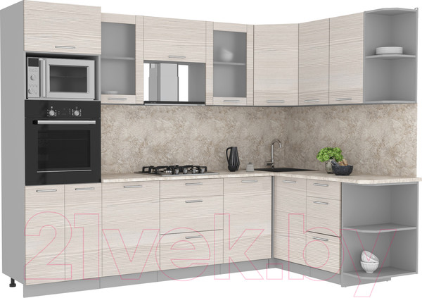 Изображение товара Кухонный гарнитур Интерлиния Мила 1.68x2.8 правая (вудлайн кремовый/опал светлый)