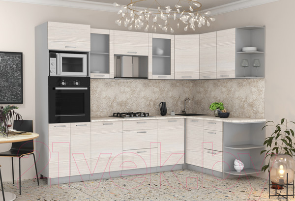 Изображение товара Кухонный гарнитур Интерлиния Мила 1.68x2.8 правая (вудлайн кремовый/опал светлый)