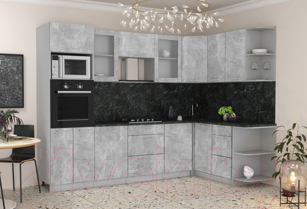 Изображение товара Кухонный гарнитур Интерлиния Мила 1.68x2.8 правая (бетон/кастилло темный)