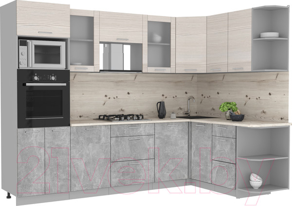 Изображение товара Кухонный гарнитур Интерлиния Мила 1.68x2.8 правая (вудлайн кремовый/бетон/бискайская сосна)