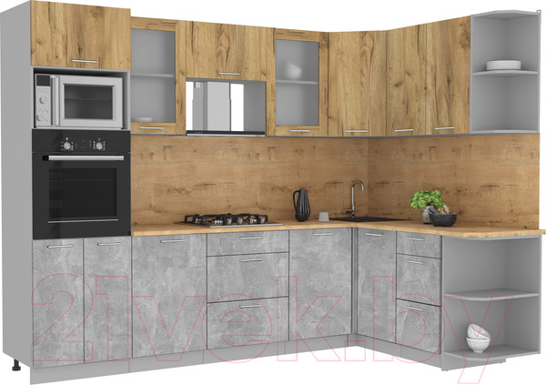 Изображение товара Кухонный гарнитур Интерлиния Мила 1.68x2.8 правая (дуб золотой/бетон/дуб бунратти)