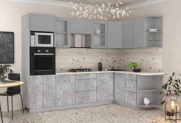 Изображение товара Кухонный гарнитур Интерлиния Мила 1.68x2.8 правая (серебристый/бетон/бискайская сосна)