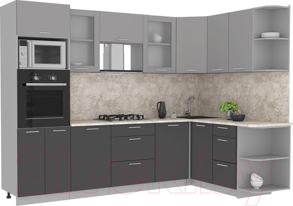 Изображение товара Кухонный гарнитур Интерлиния Мила 1.68x2.8 правая (серебристый/антрацит/опал светлый)