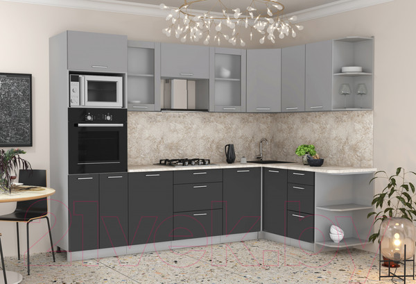 Изображение товара Кухонный гарнитур Интерлиния Мила 1.68x2.8 правая (серебристый/антрацит/опал светлый)