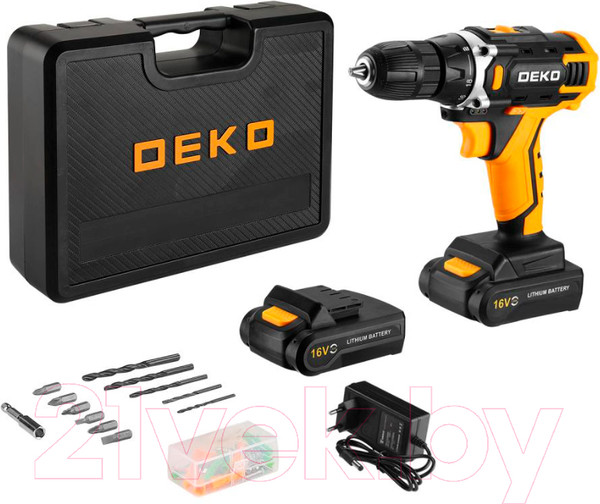 Изображение товара Аккумуляторная дрель-шуруповерт Deko DKCD16FU-Li Set 63 / 063-4099
