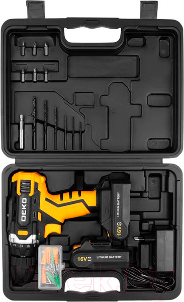 Изображение товара Аккумуляторная дрель-шуруповерт Deko DKCD16FU-Li Set 63 / 063-4099