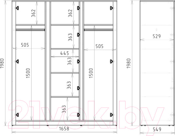 Изображение товара Шкаф Рэйгрупп Bromo 01.02 ДЗД 166x198x55 / ШР 01.02 VL (дуб веллингтон)