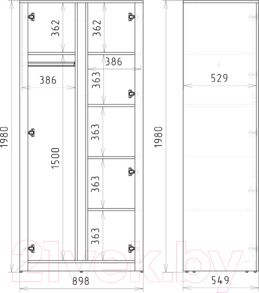 Изображение товара Шкаф Рэйгрупп Bromo 02.02 ДЗ 90x198x55 / ШР 02.02 VL (дуб веллингтон)