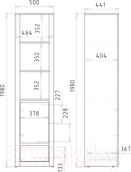 Изображение товара Шкаф-пенал Рэйгрупп Bromo ВТ-04 1D1Y 50x198x45 / ВТ-04 VL (дуб веллингтон)