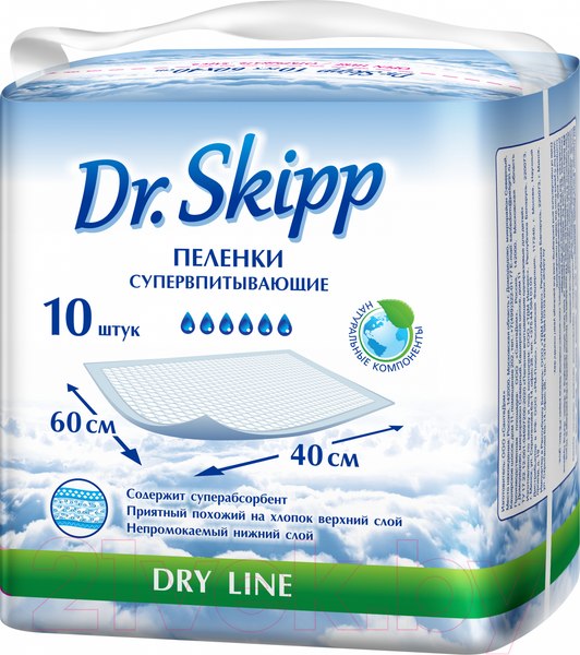 Изображение товара Набор пеленок одноразовых детских Dr.Skipp Dry Line впитывающие 60x40 (10шт)