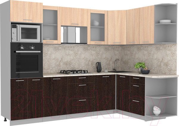 Изображение товара Кухонный гарнитур Интерлиния Мила 1.68x2.8 правая (дуб молочный/дуб венге/опал светлый)