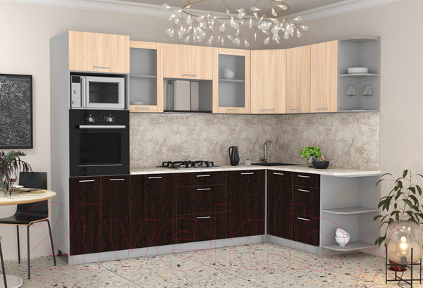 Изображение товара Кухонный гарнитур Интерлиния Мила 1.68x2.8 правая (дуб молочный/дуб венге/опал светлый)