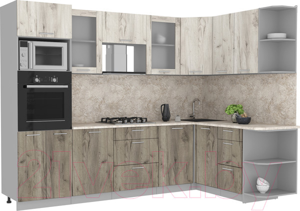 Изображение товара Кухонный гарнитур Интерлиния Мила 1.68x2.8 правая (дуб белый/дуб серый/опал светлый)