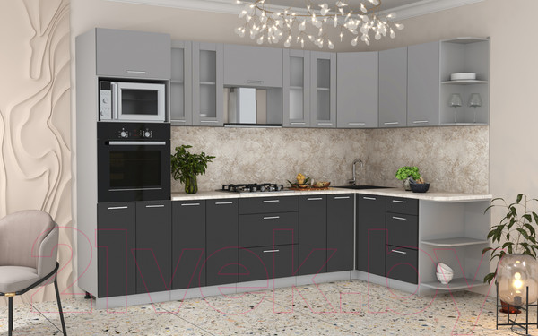 Изображение товара Кухонный гарнитур Интерлиния Мила 1.68x3.0 правая (серебристый/антрацит/опал светлый)