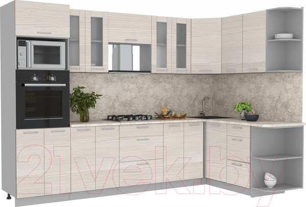 Изображение товара Кухонный гарнитур Интерлиния Мила 1.68x3.0 правая (вудлайн кремовый/опал светлый)